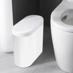 White Narrow Plastic Kitchen Trash Can, Press-Style Design